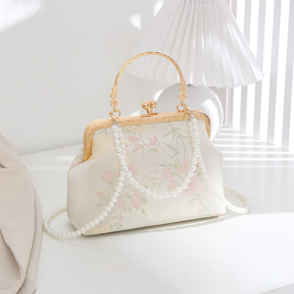 Bamboo Bloom Frame Bag - Bag + Long and Short Pearl-Look Straps